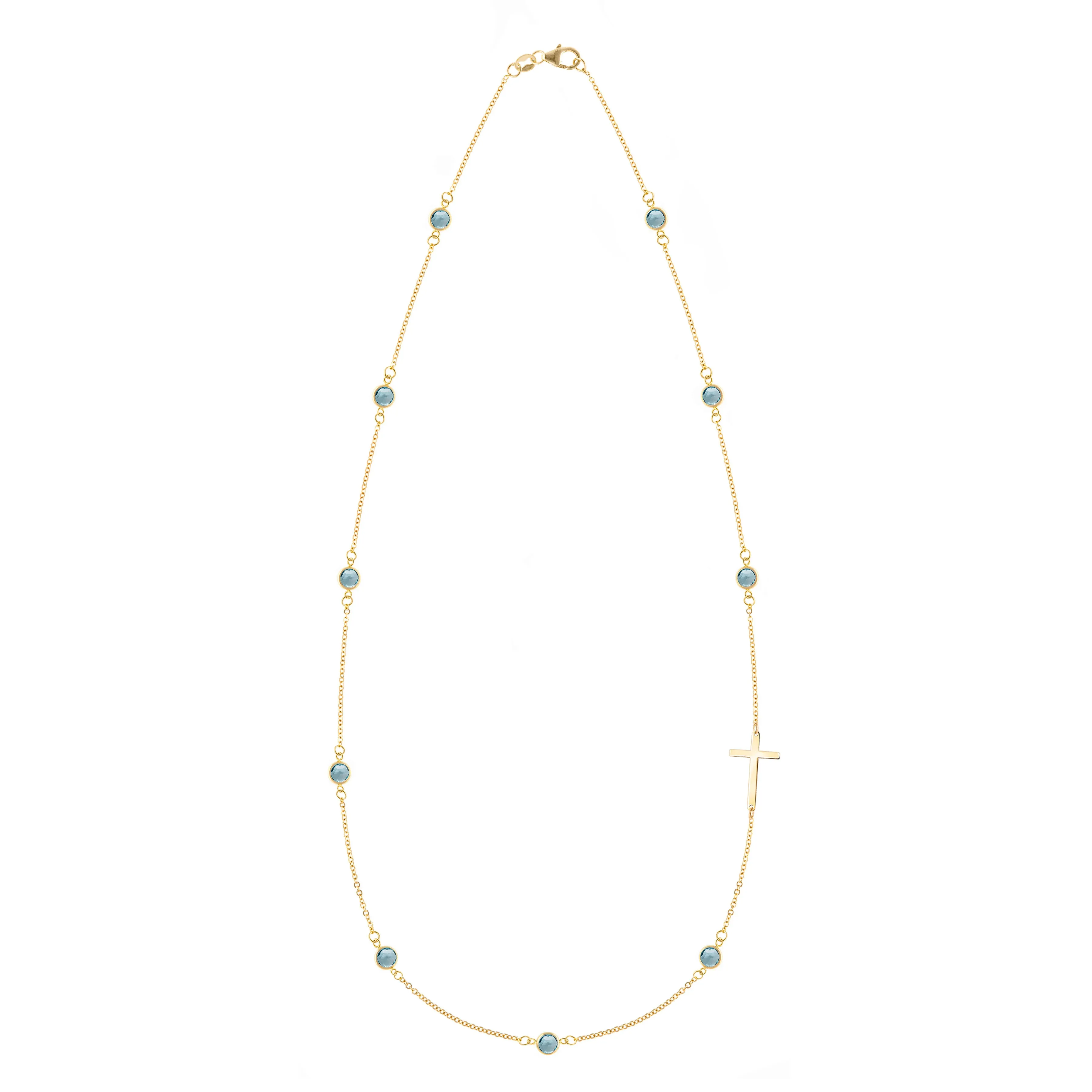 Bayberry Nantucket Blue Topaz Birthstone Cross Necklace in 14k Gold (December) sold by Haverhill