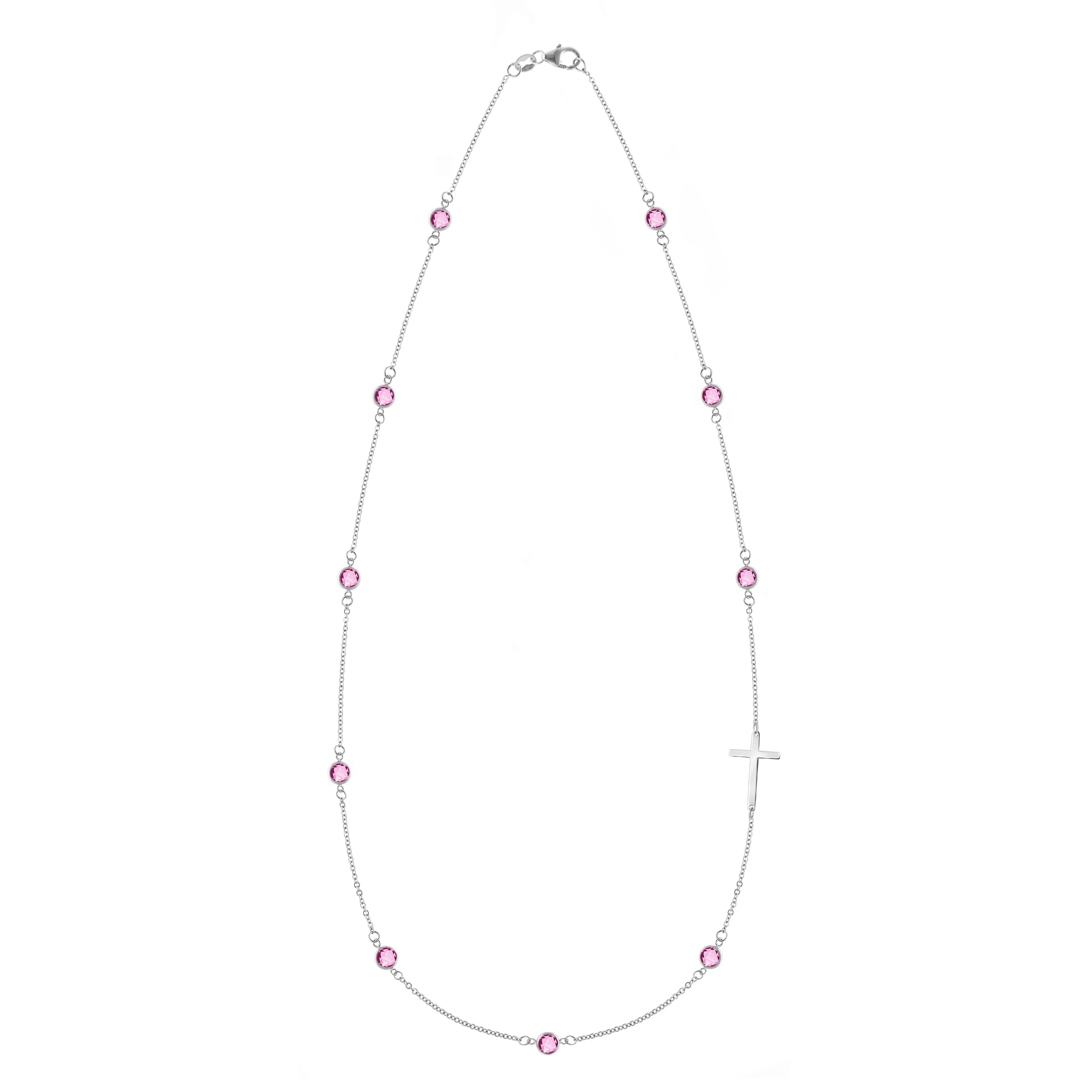 Bayberry Pink Sapphire Birthstone Cross Necklace in 14k Gold (October) sold by Haverhill product image thumbnail 5