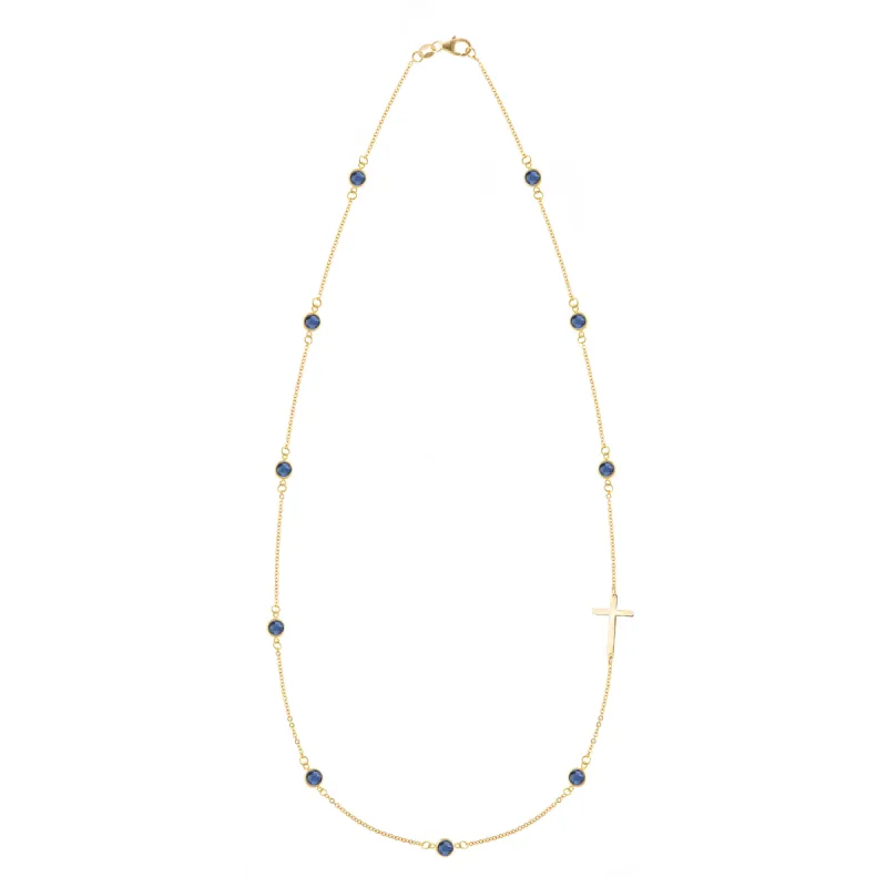 Bayberry Sapphire Birthstone Cross Necklace in 14k Gold (September) sold by Haverhill