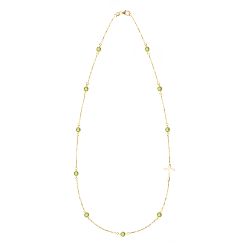 Bayberry Peridot Birthstone Cross Necklace in 14k Gold (August) sold by Haverhill