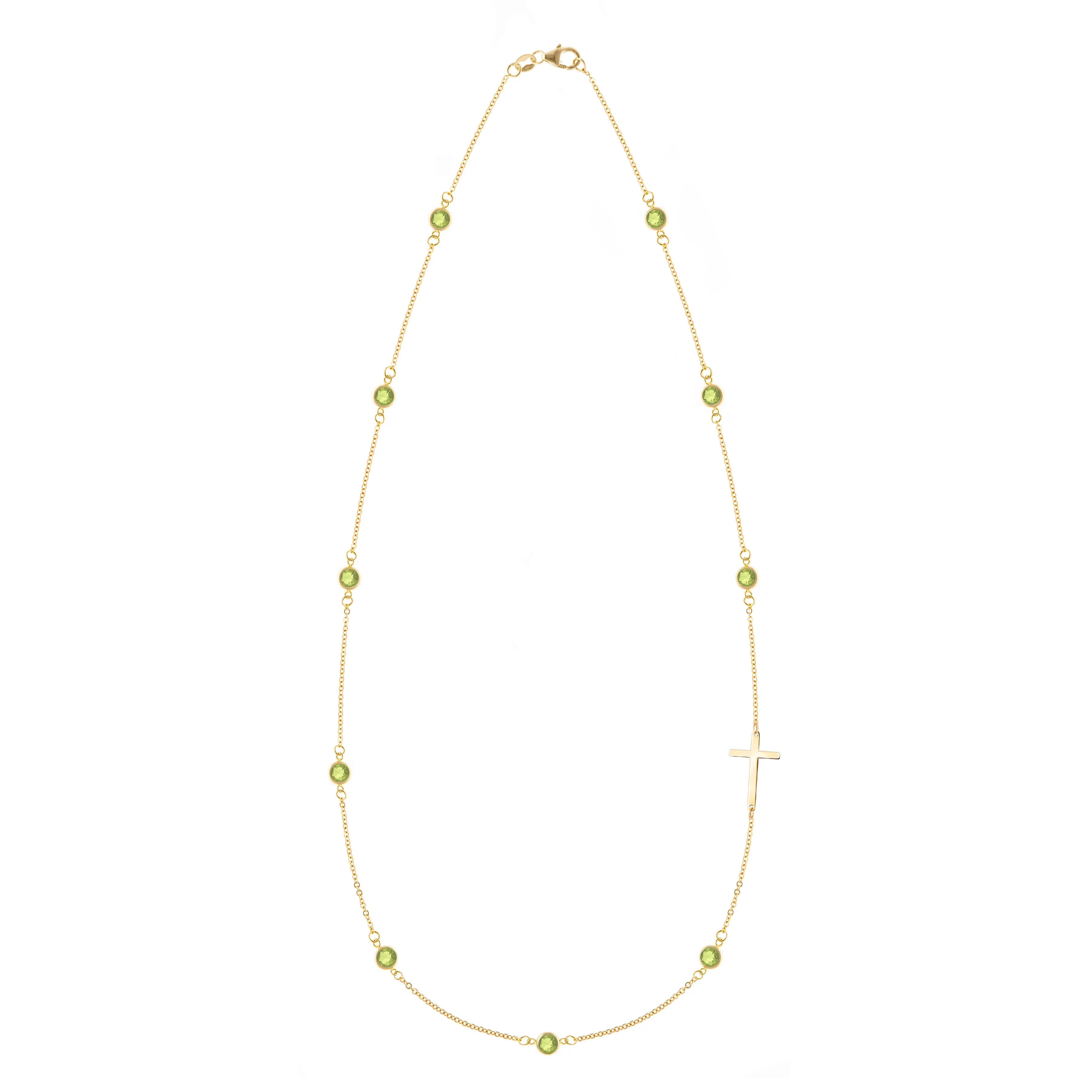 Bayberry Peridot Birthstone Cross Necklace in 14k Gold (August) sold by Haverhill