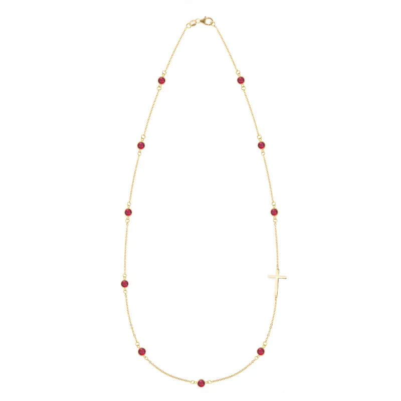 Bayberry Ruby Birthstone Cross Necklace in 14k Gold (July) sold by Haverhill