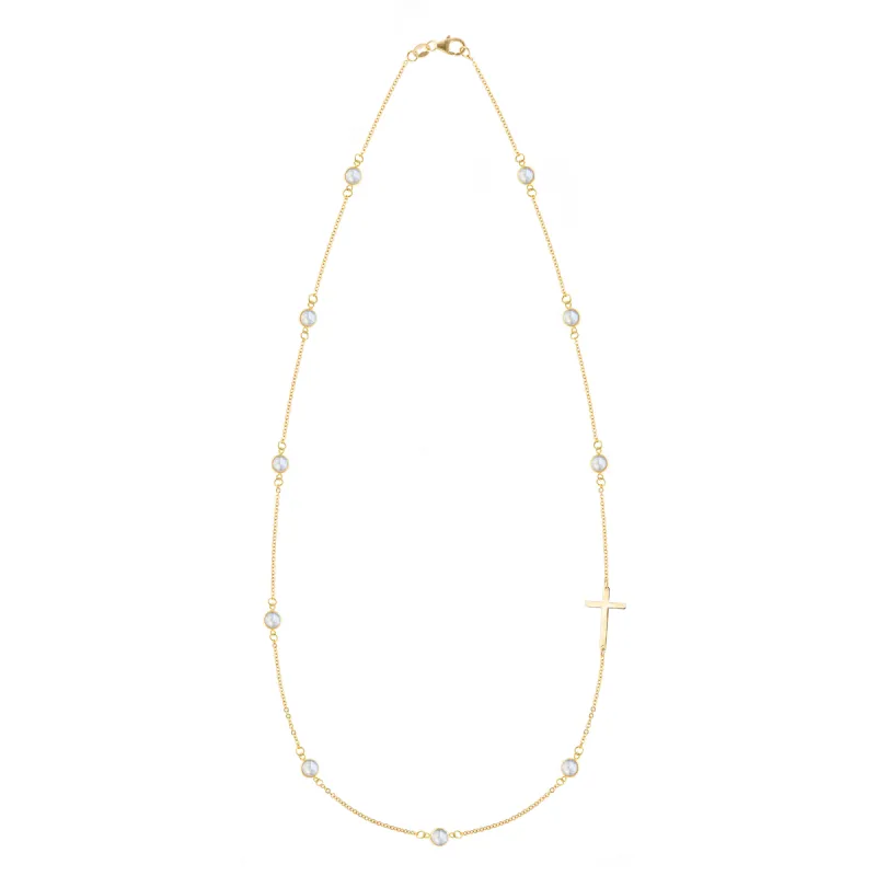Bayberry Moonstone Birthstone Cross Necklace in 14k Gold (June) sold by Haverhill