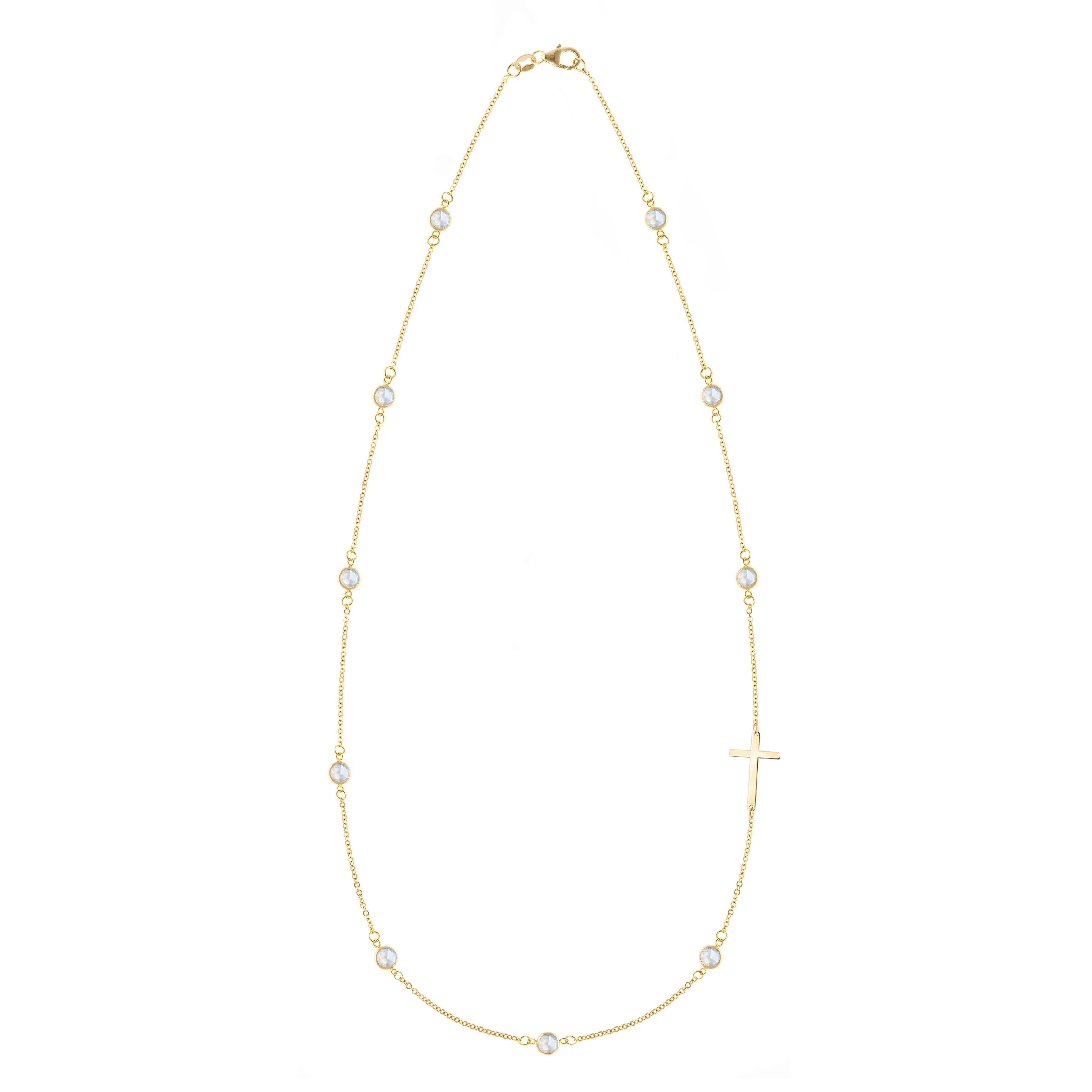 Bayberry Moonstone Birthstone Cross Necklace in 14k Gold (June) sold by Haverhill