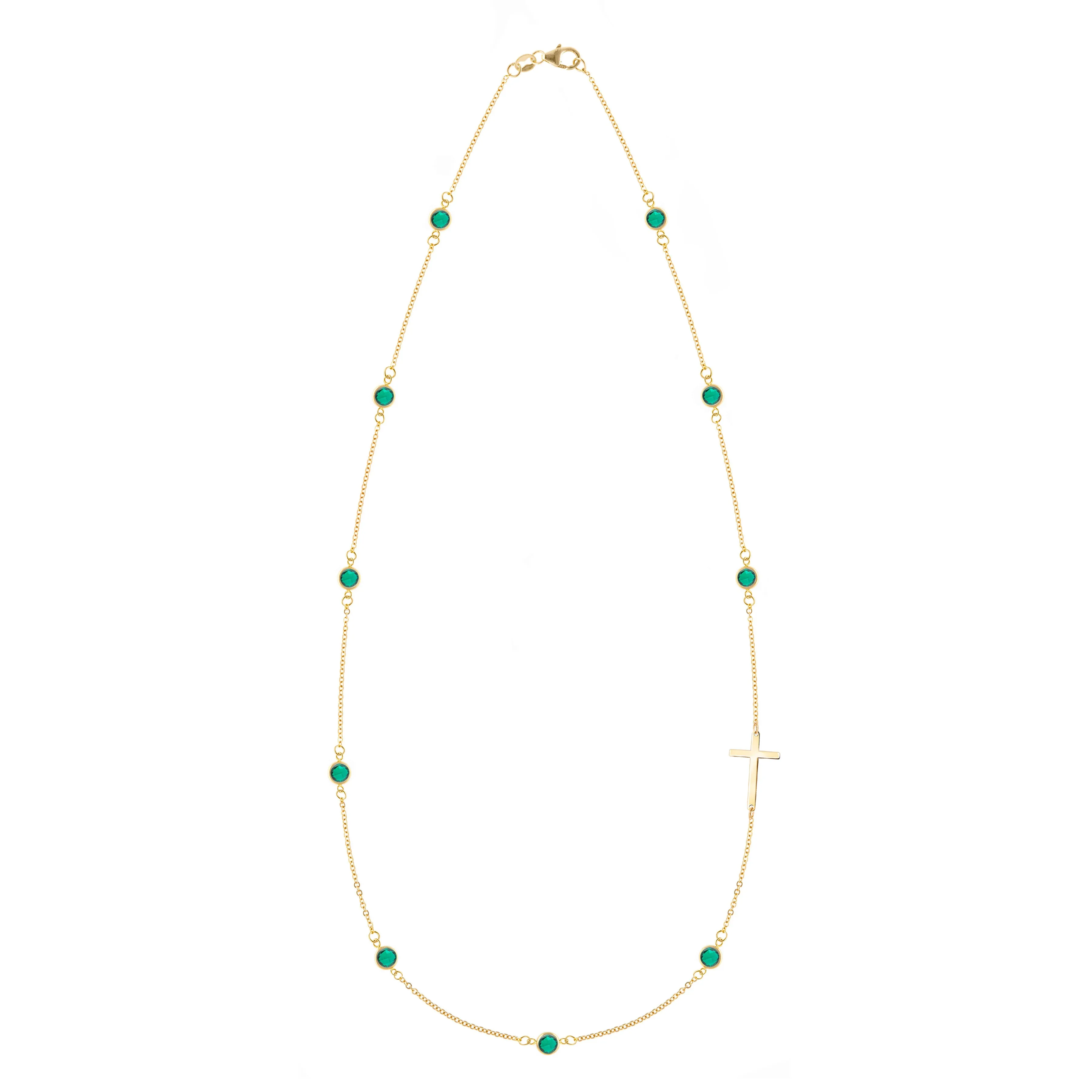 Bayberry Emerald Birthstone Cross Necklace in 14k Gold (May) sold by Haverhill