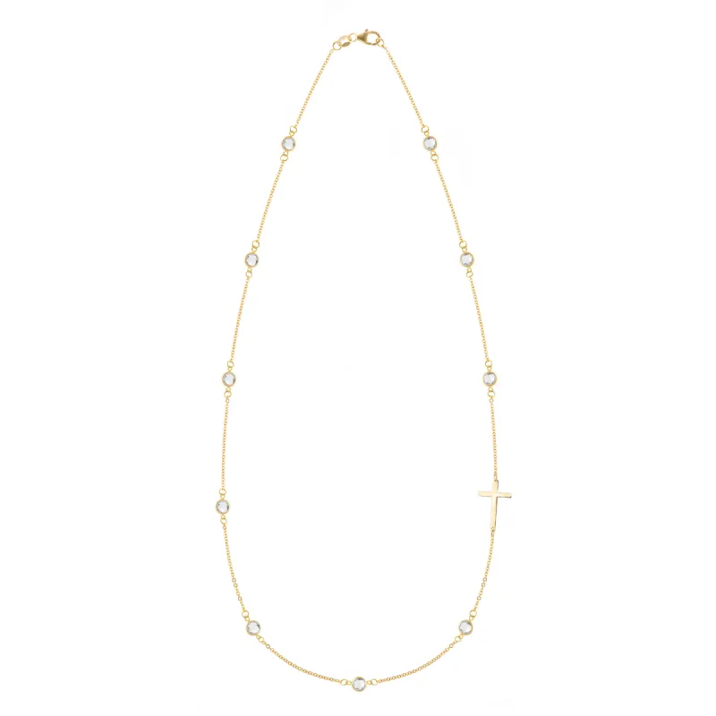 Bayberry White Topaz Birthstone Cross Necklace in 14k Gold (April) sold by Haverhill