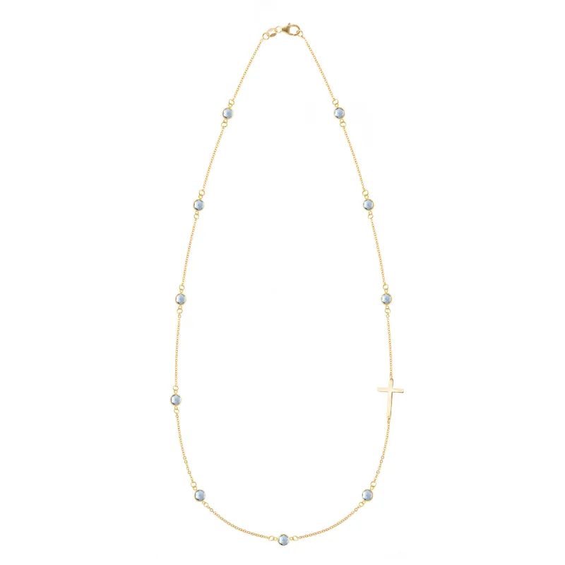 Bayberry Aquamarine Birthstone Cross Necklace in 14k Gold (March) sold by Haverhill
