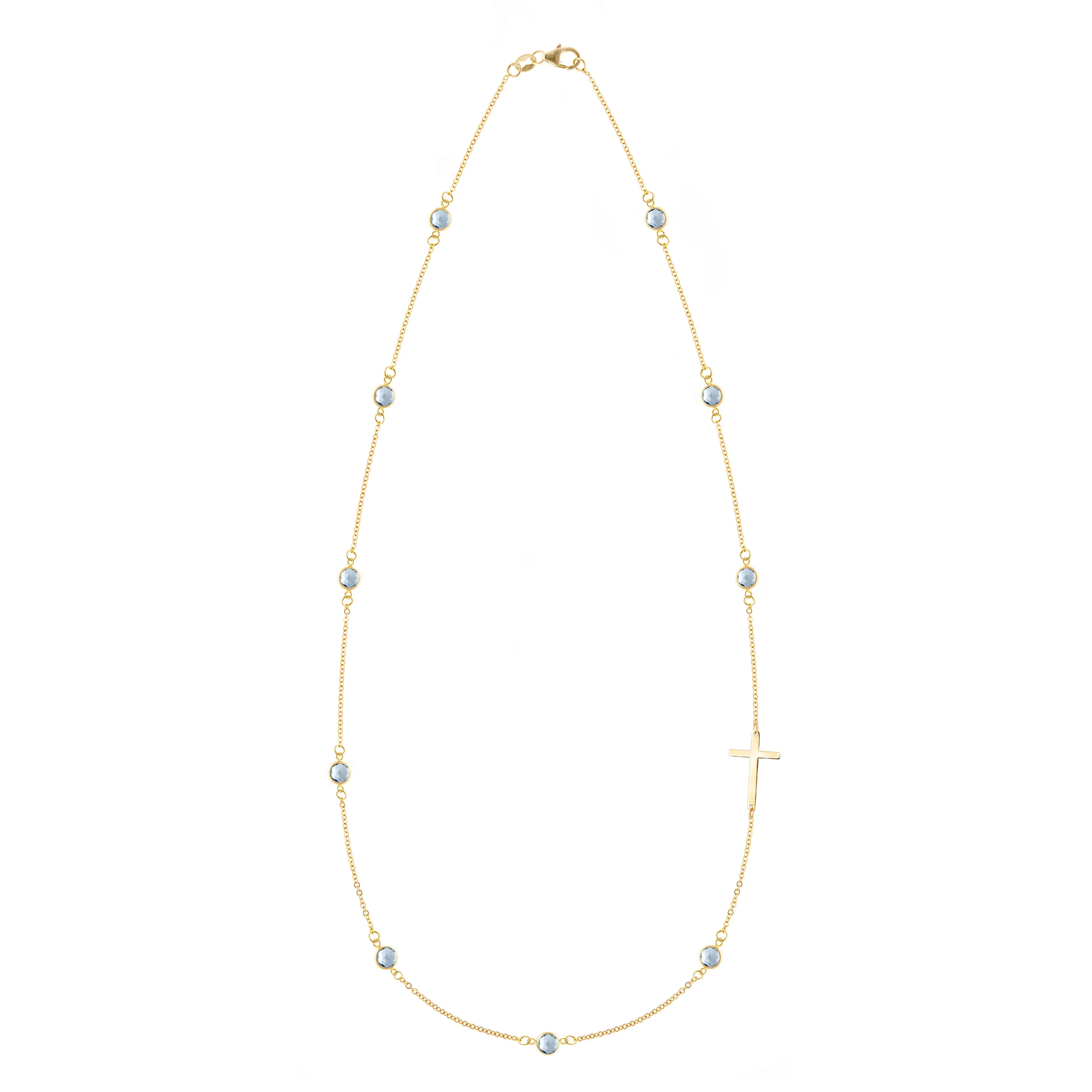 Bayberry Aquamarine Birthstone Cross Necklace in 14k Gold (March) sold by Haverhill