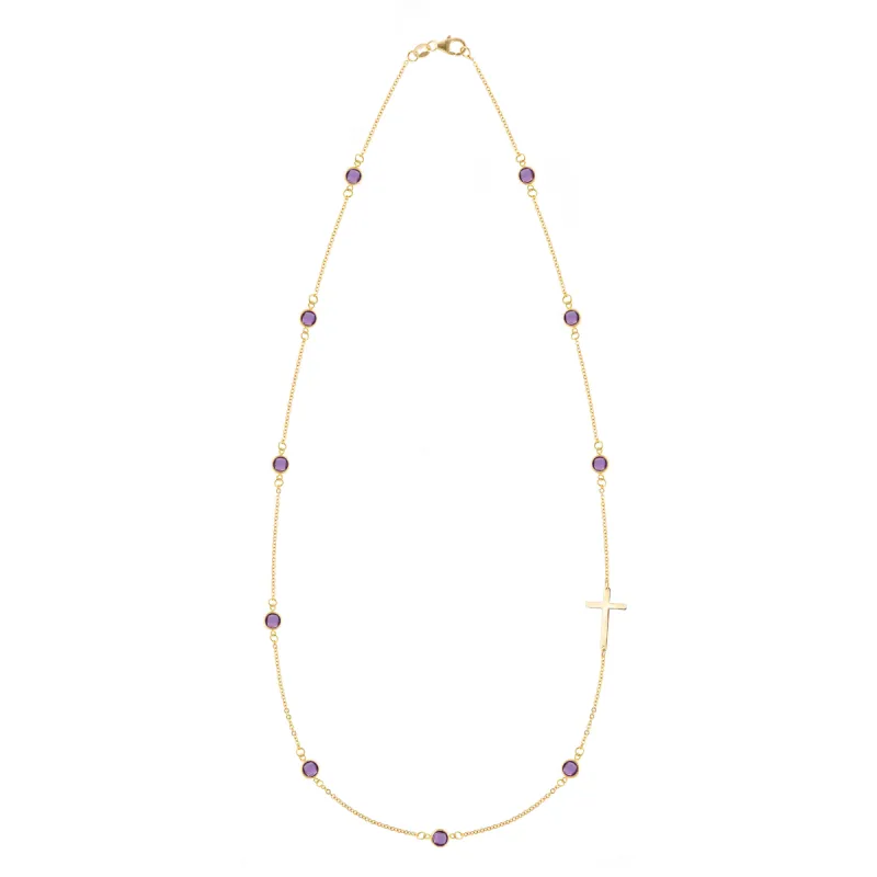 Bayberry Amethyst Birthstone Cross Necklace in 14k Gold (February) sold by Haverhill