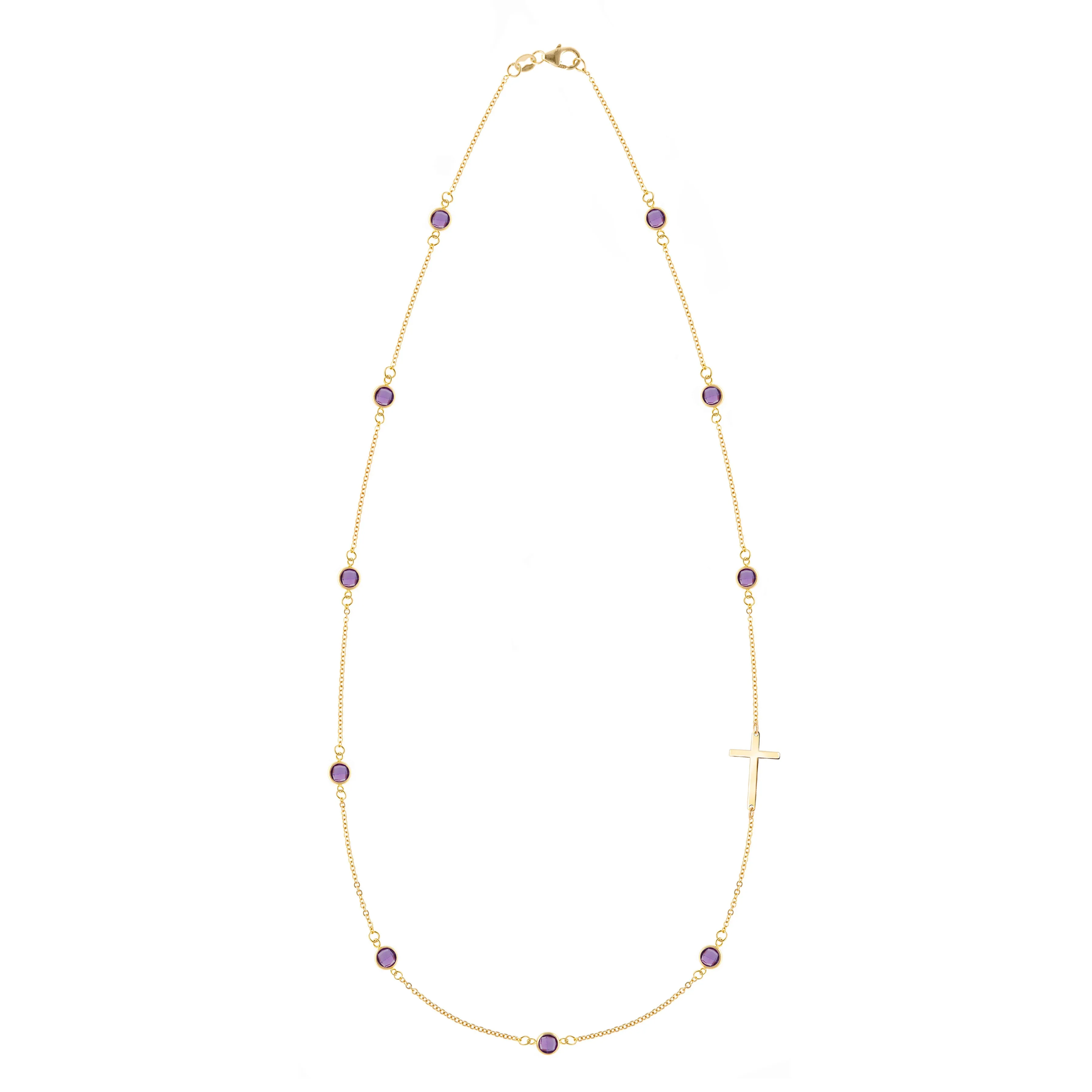 Bayberry Amethyst Birthstone Cross Necklace in 14k Gold (February) sold by Haverhill