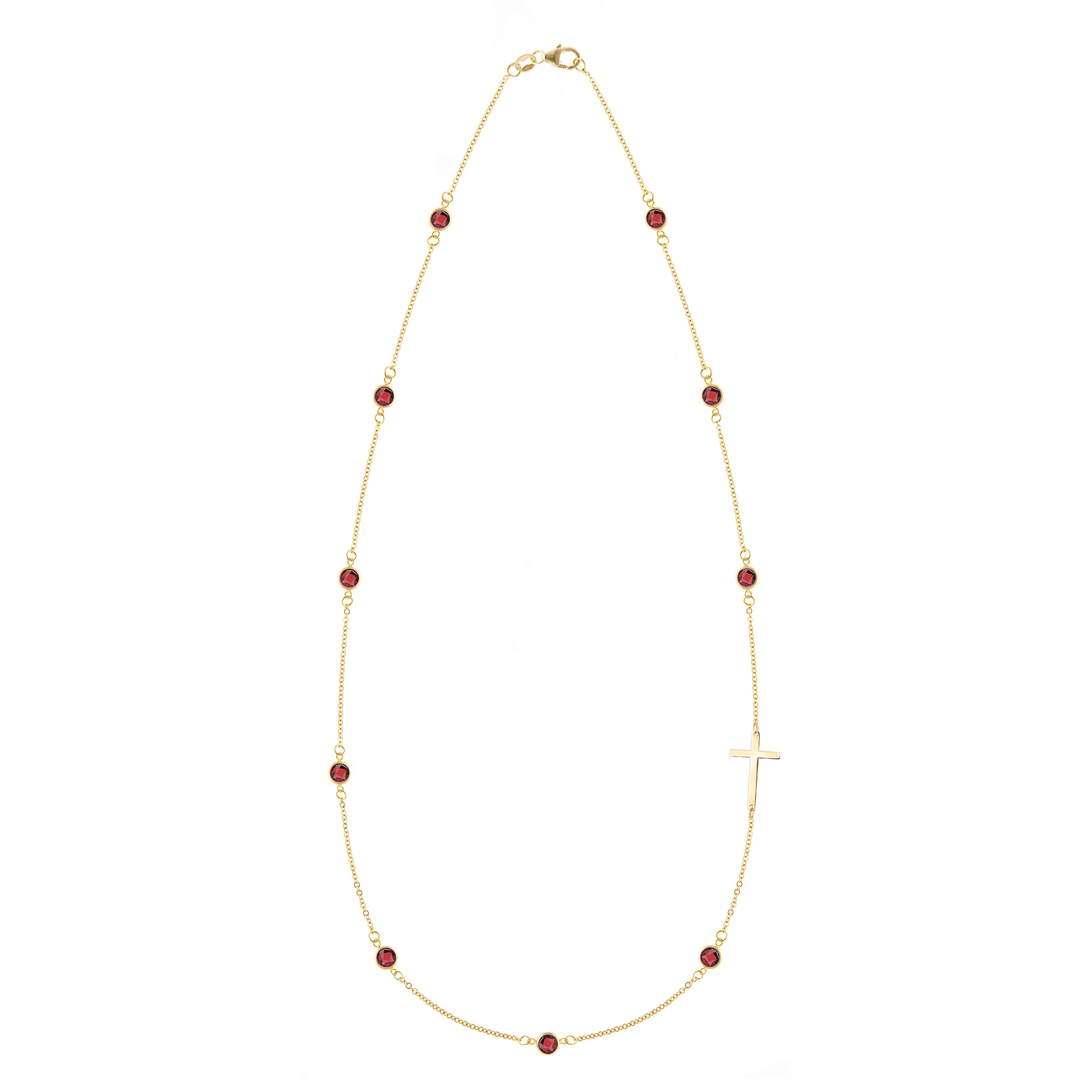 Bayberry Garnet Birthstone Cross Necklace in 14k Gold (January) sold by Haverhill