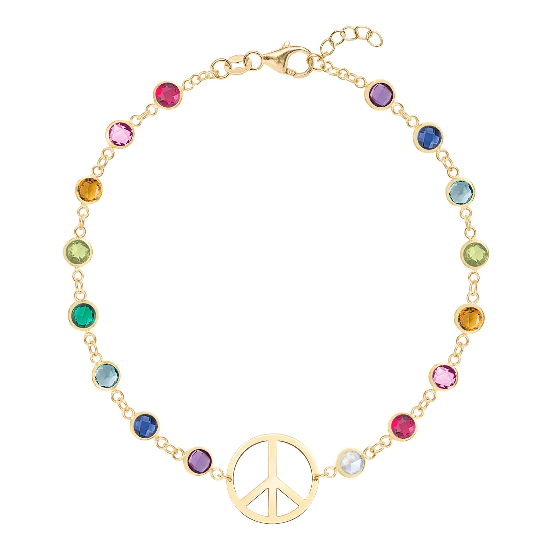 Rainbow Large Peace Sign Newport Bracelet in 14k Gold sold by Haverhill