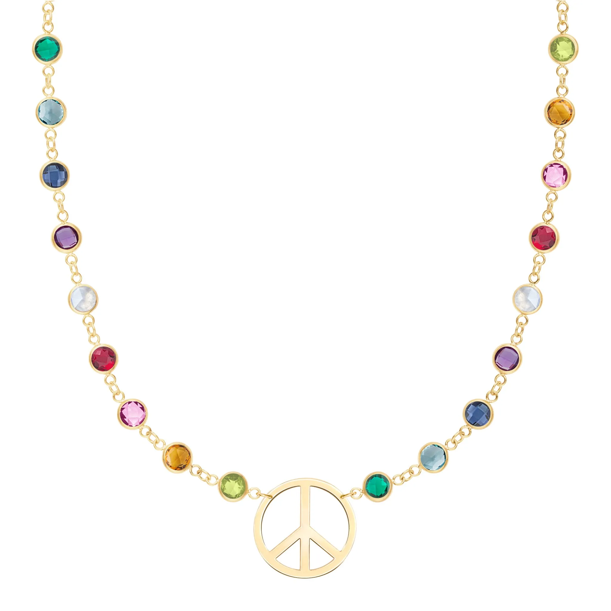 Rainbow Large Peace Sign Newport Necklace in 14k Gold sold by Haverhill