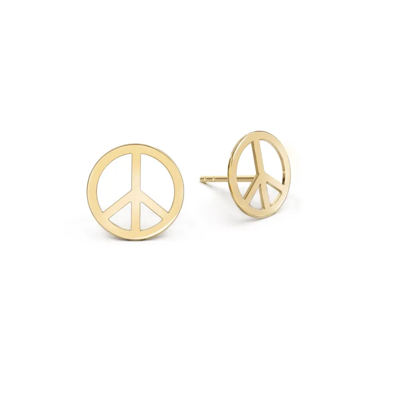Peace Sign Stud Earrings in 14k Gold sold by Haverhill