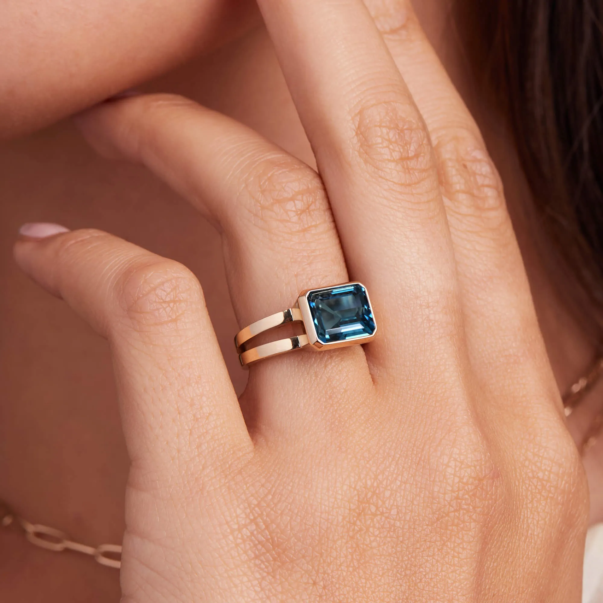 Warren Horizontal Atlantic Blue Topaz Ring in 14k Gold (December) sold by Haverhill product image thumbnail 3