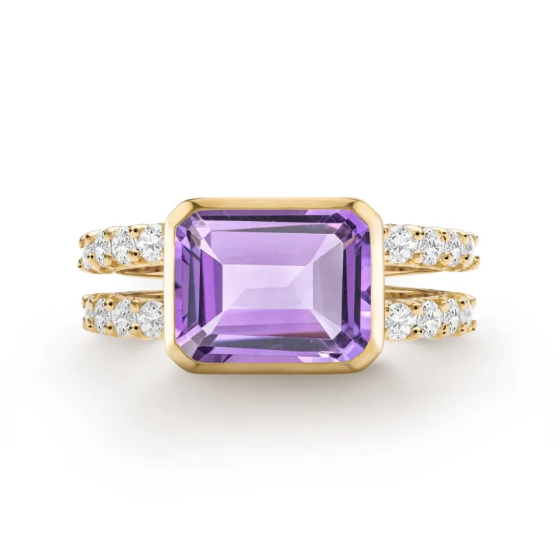 Warren Horizontal Amethyst Ring with Diamonds in 14k Gold (February) sold by Haverhill