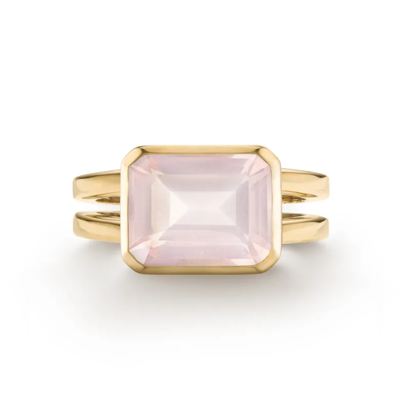 Warren Horizontal Rose Quartz Ring in 14k Gold (October) sold by Haverhill