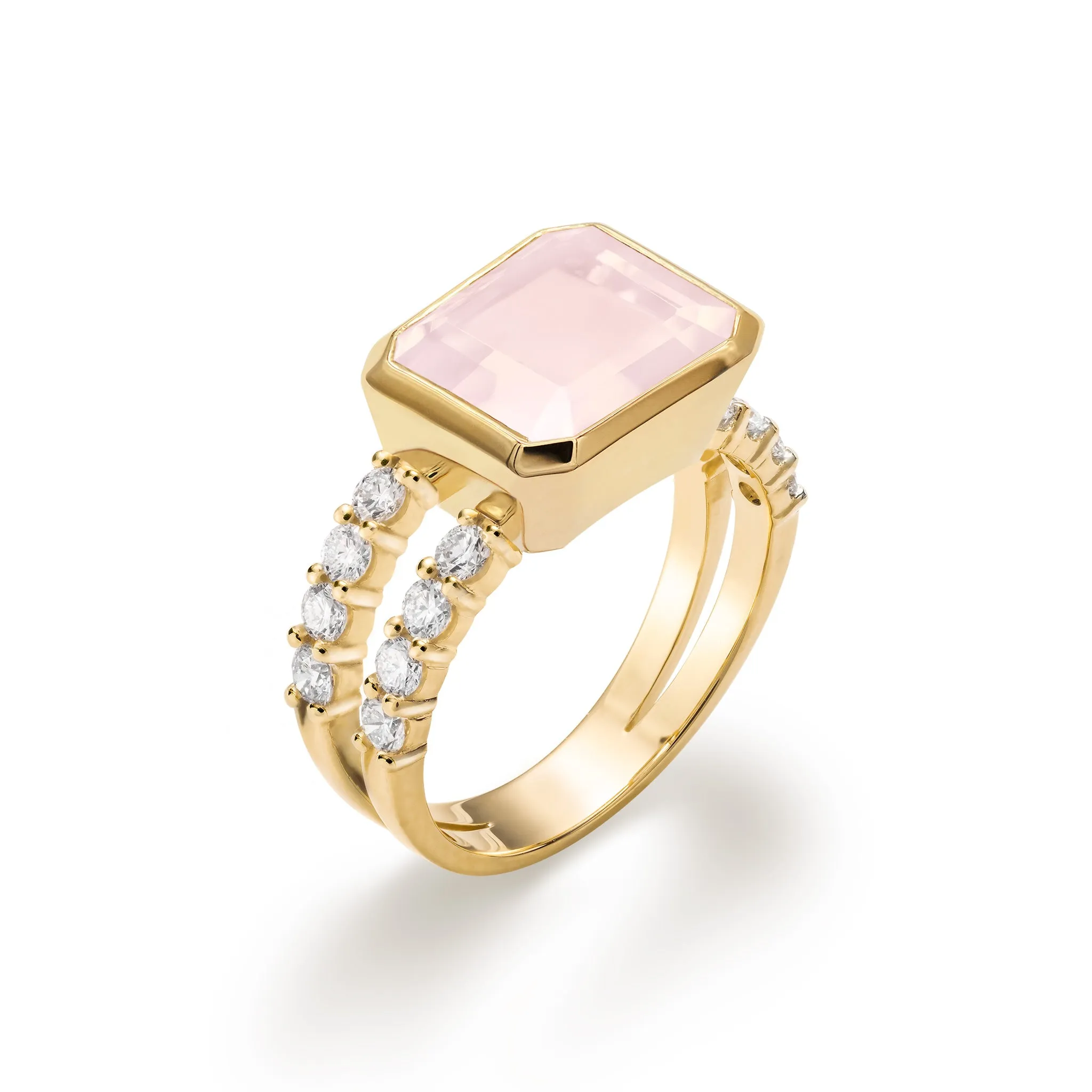 Warren Horizontal Rose Quartz Ring with Diamonds in 14k Gold (October) sold by Haverhill product image thumbnail 4