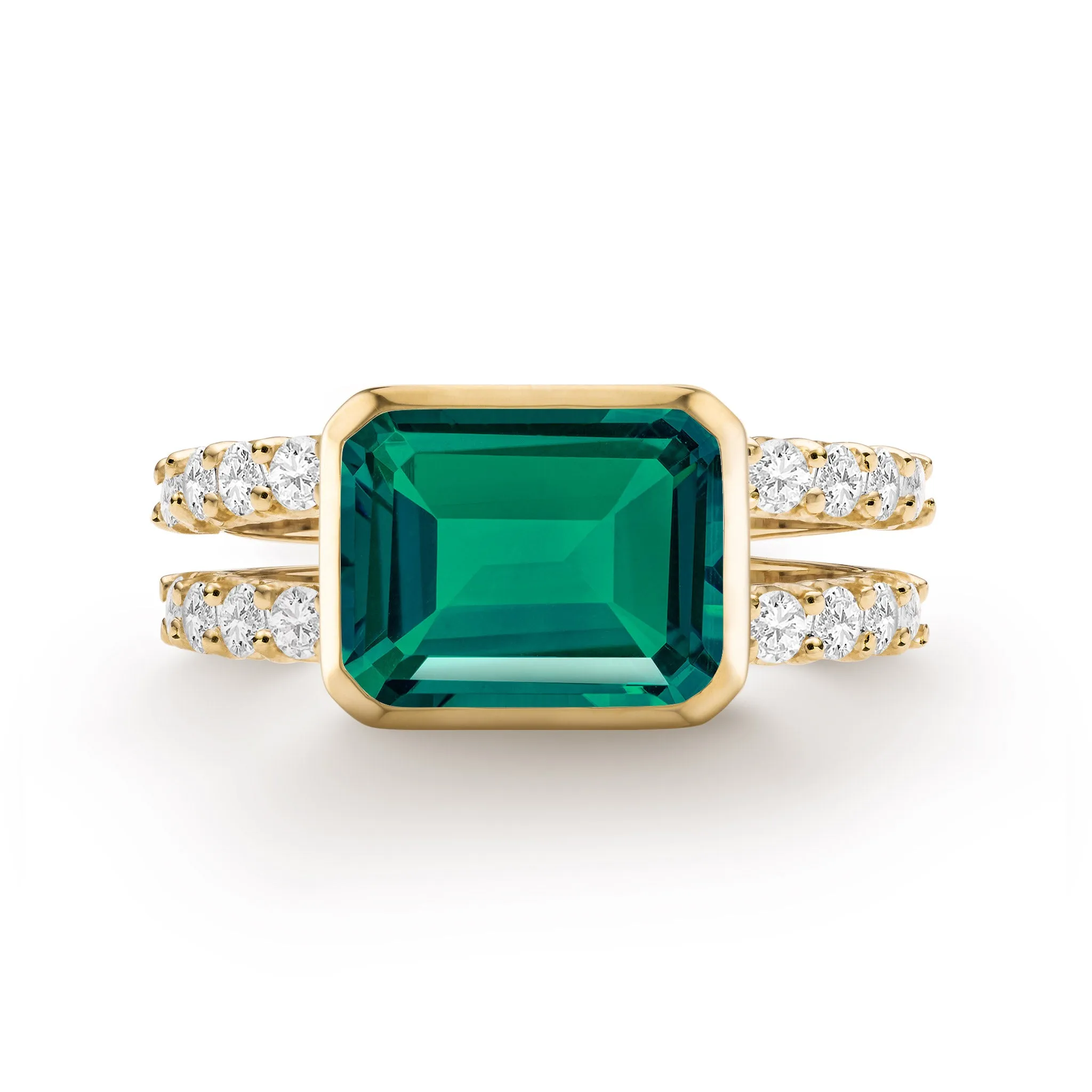 Warren Horizontal Emerald Ring with Diamonds in 14k Gold (May) sold by Haverhill