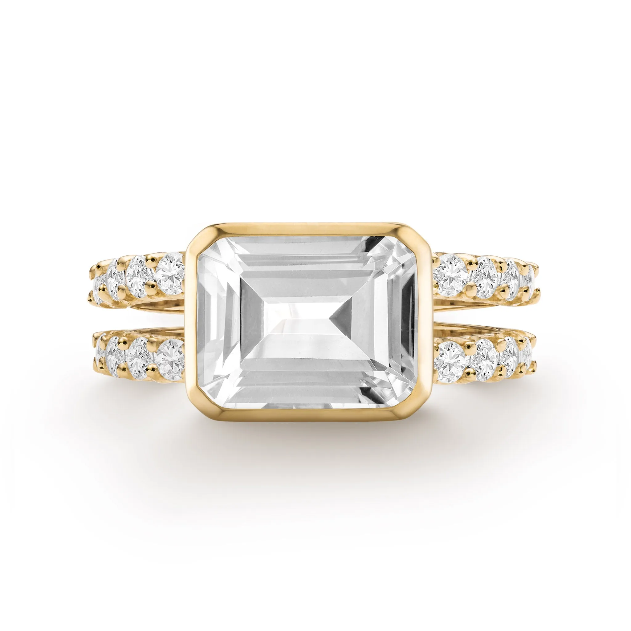 Warren Horizontal White Topaz Ring with Diamonds in 14k Gold (April) sold by Haverhill