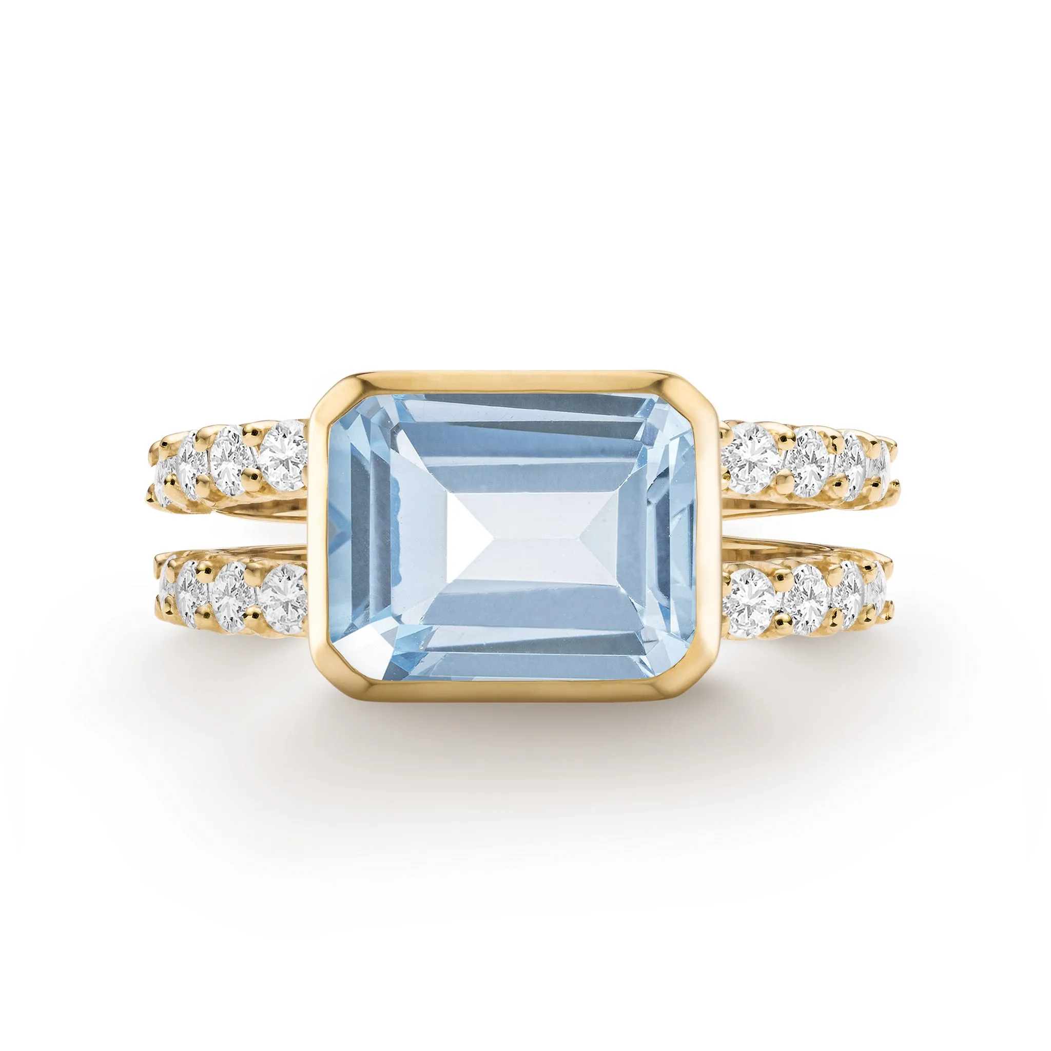 Warren Horizontal Aquamarine Ring with Diamonds in 14k Gold (March) sold by Haverhill