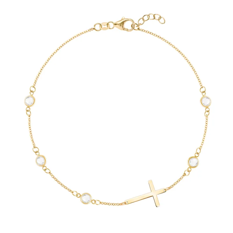Cross & Petite 5 Birthstone Bracelet in 14k Gold sold by Haverhill