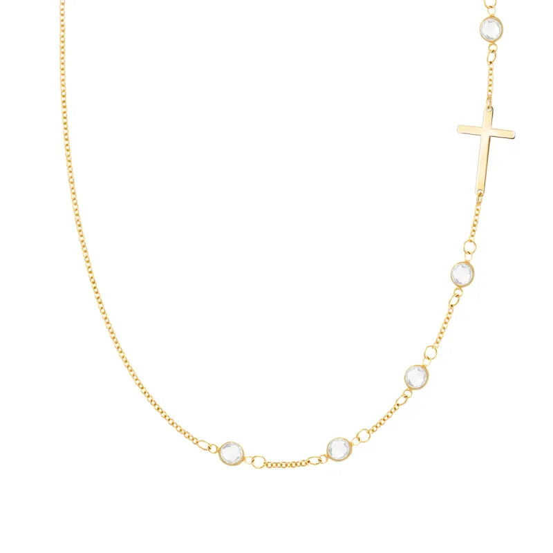 Cross & Petite 5 Birthstone Necklace in 14k Gold sold by Haverhill