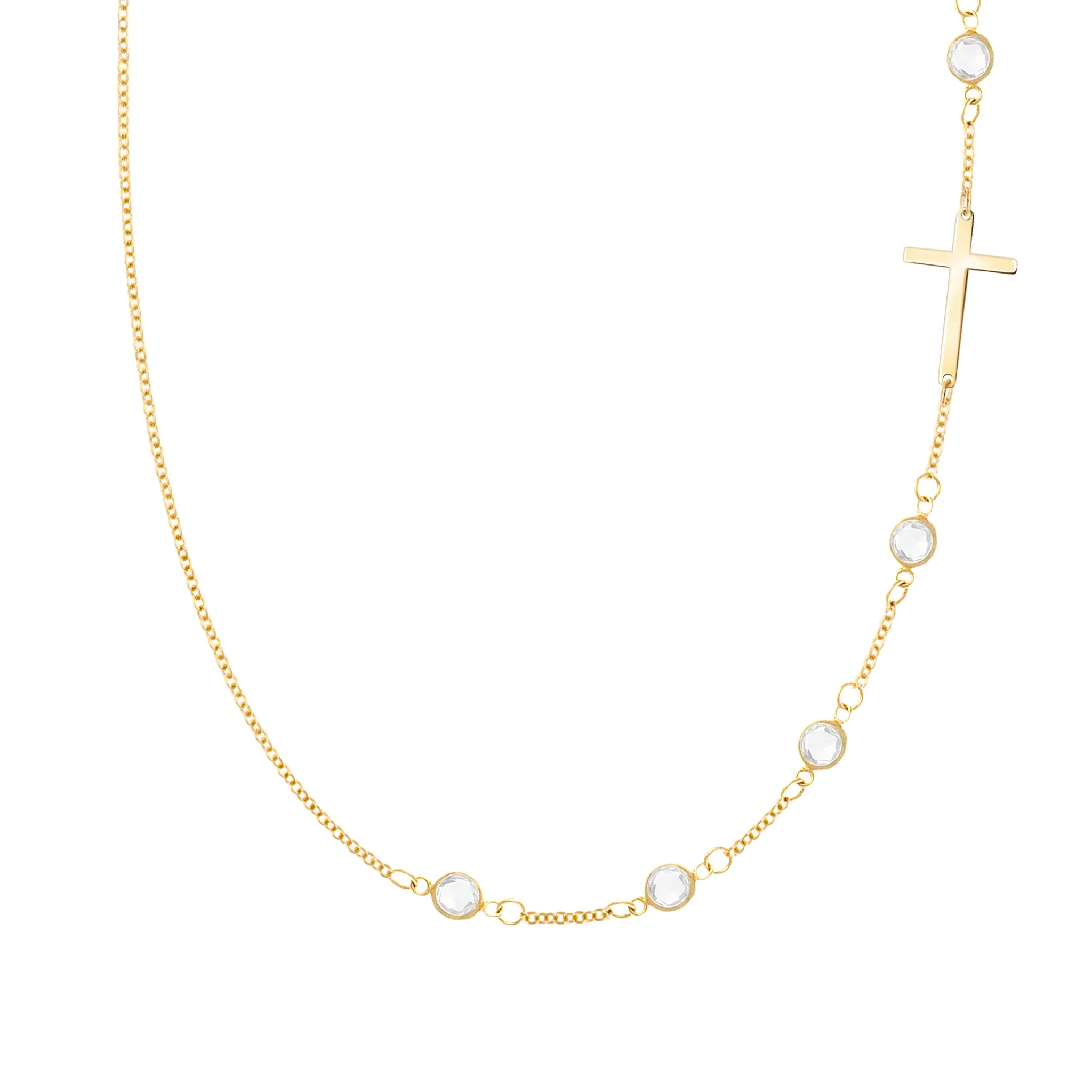 Cross & Petite 5 Birthstone Necklace in 14k Gold sold by Haverhill