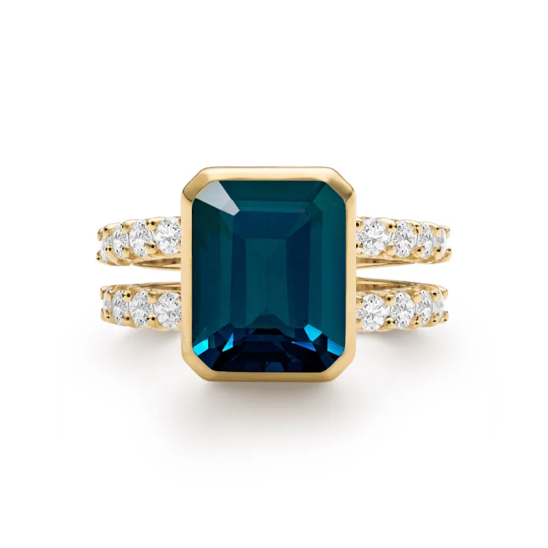 Warren Vertical Atlantic Blue Topaz Ring with Diamonds in 14k Gold (December) sold by Haverhill
