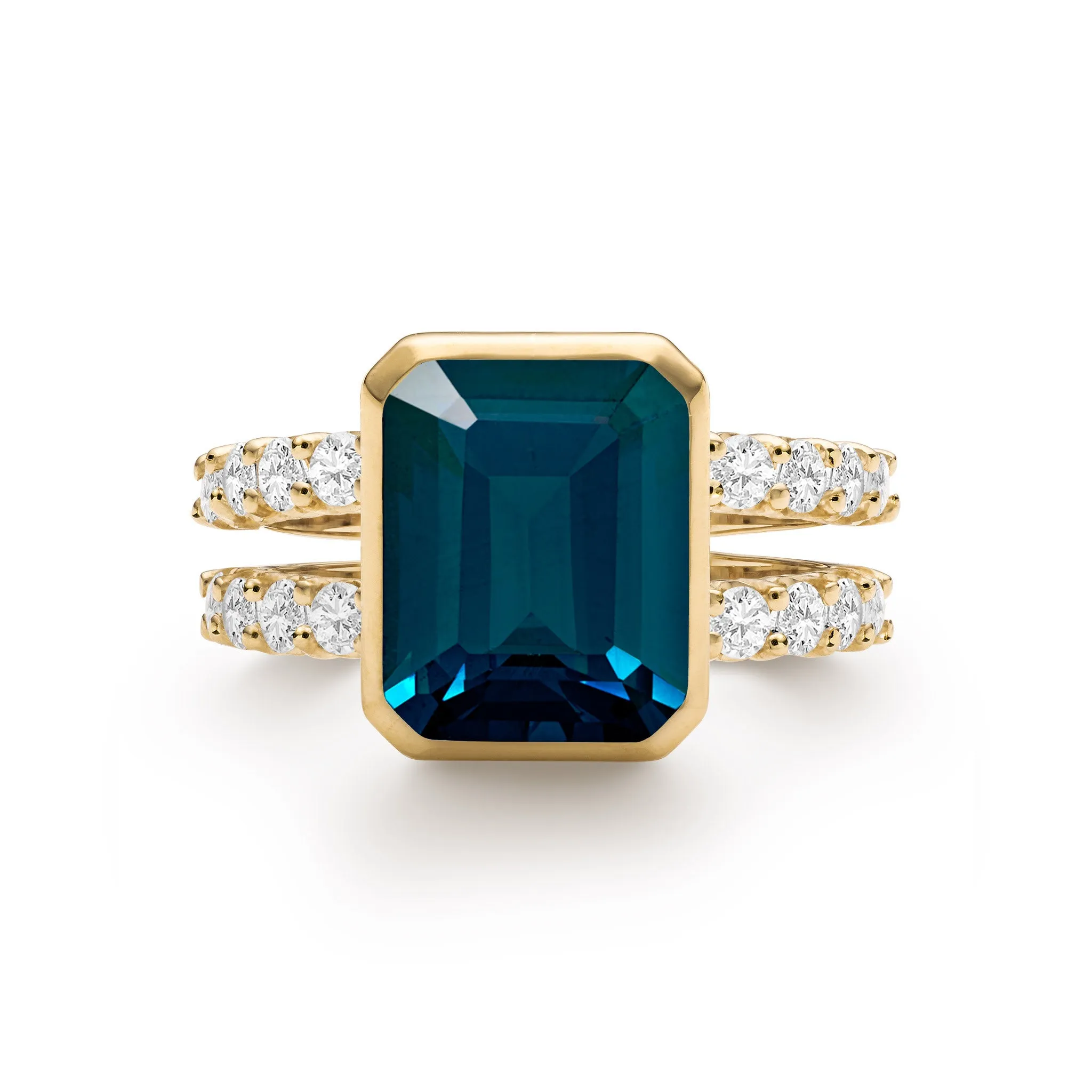 Warren Vertical Atlantic Blue Topaz Ring with Diamonds in 14k Gold (December) sold by Haverhill