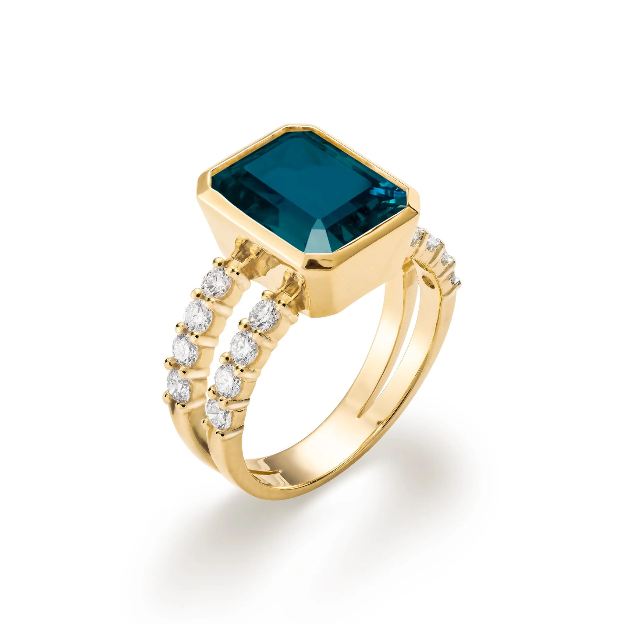 Warren Vertical Atlantic Blue Topaz Ring with Diamonds in 14k Gold (December) sold by Haverhill product image thumbnail 4
