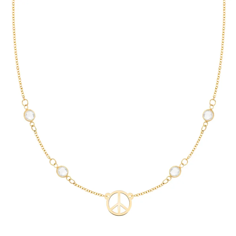 Small Peace Sign & 4 Birthstone Necklace in 14k Gold sold by Haverhill