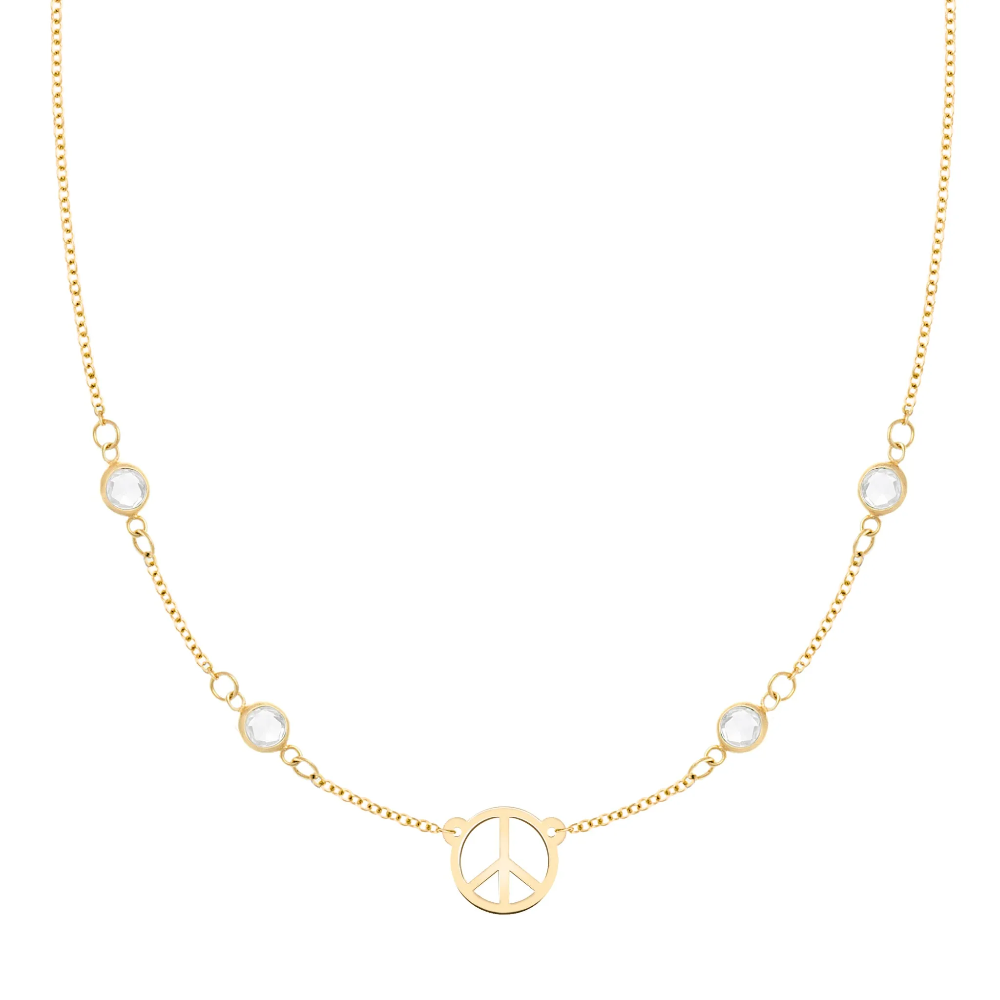 Small Peace Sign & 4 Birthstone Necklace in 14k Gold sold by Haverhill
