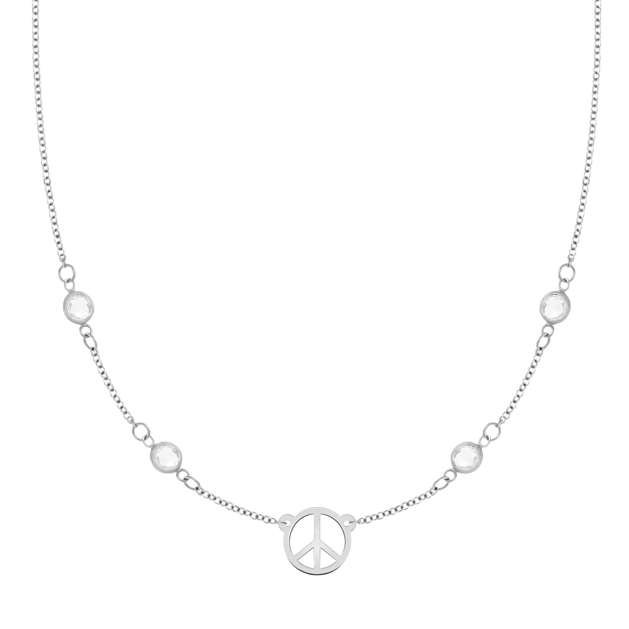 Small Peace Sign & 4 Birthstone Necklace in 14k Gold sold by Haverhill product image thumbnail 3