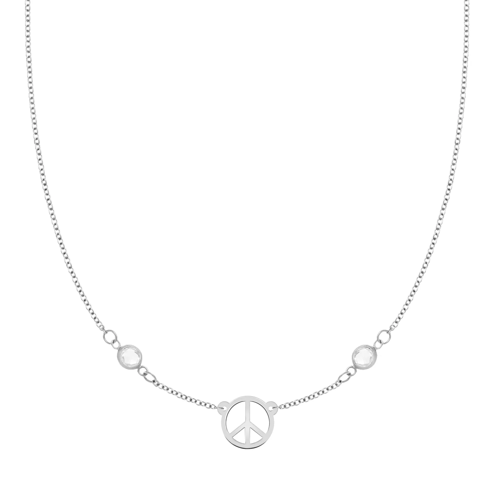 Small Peace Sign & 2 Birthstone Necklace in 14k Gold sold by Haverhill product image thumbnail 3