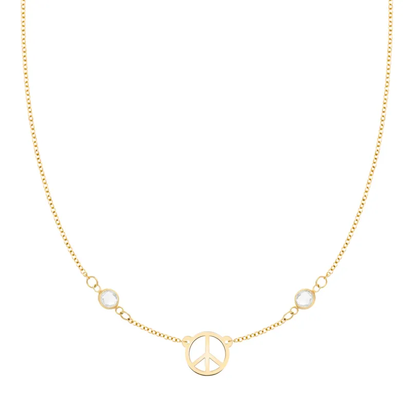 Small Peace Sign & 2 Birthstone Necklace in 14k Gold sold by Haverhill