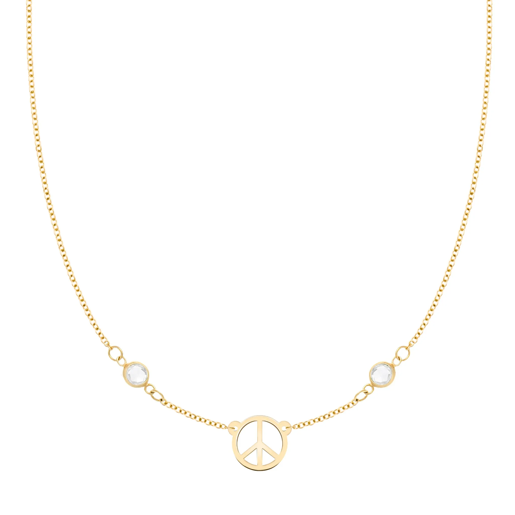 Small Peace Sign & 2 Birthstone Necklace in 14k Gold sold by Haverhill