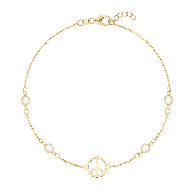 Peace Sign & 4 Birthstone Bracelet in 14k Gold sold by Haverhill