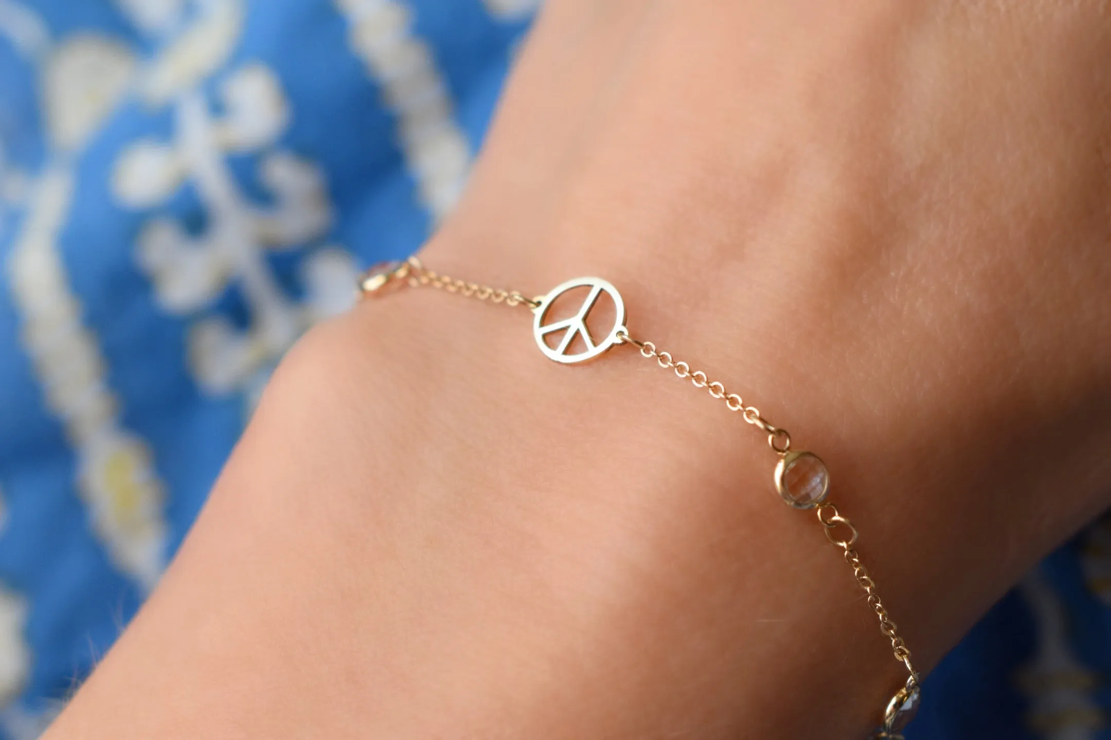 Peace Sign & 3 Birthstone Bracelet in 14k Gold sold by Haverhill product image thumbnail 3