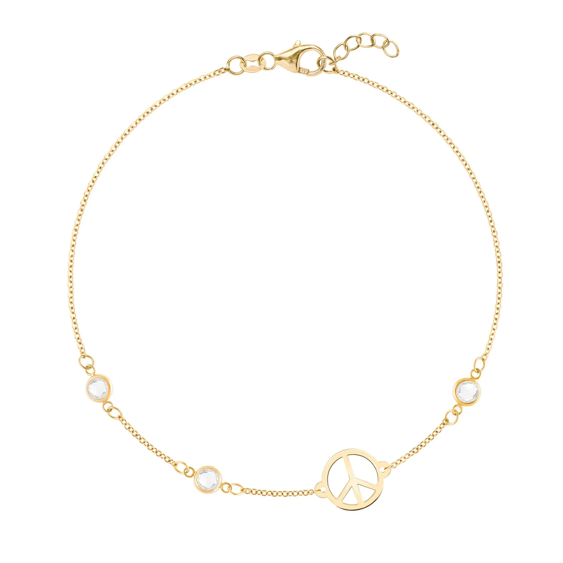 Peace Sign & 3 Birthstone Bracelet in 14k Gold sold by Haverhill