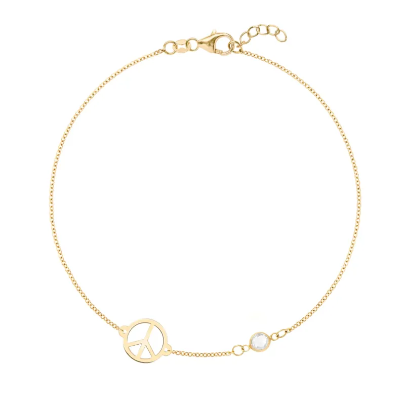 Peace Sign & 1 Birthstone Bracelet in 14k Gold sold by Haverhill