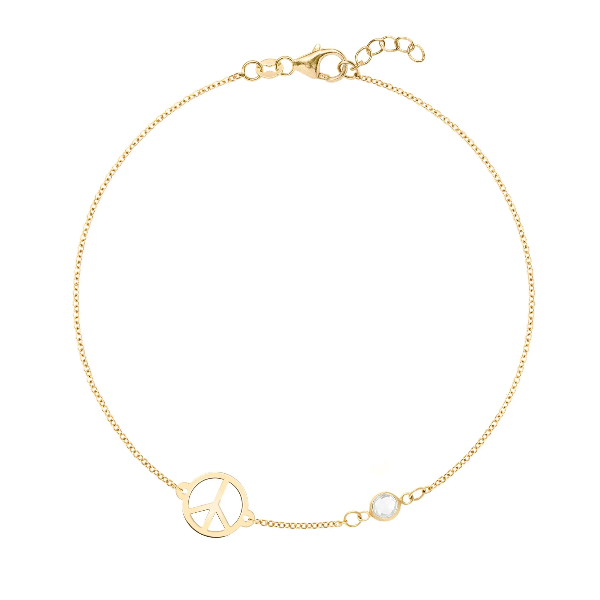 Peace Sign & 1 Birthstone Bracelet in 14k Gold sold by Haverhill