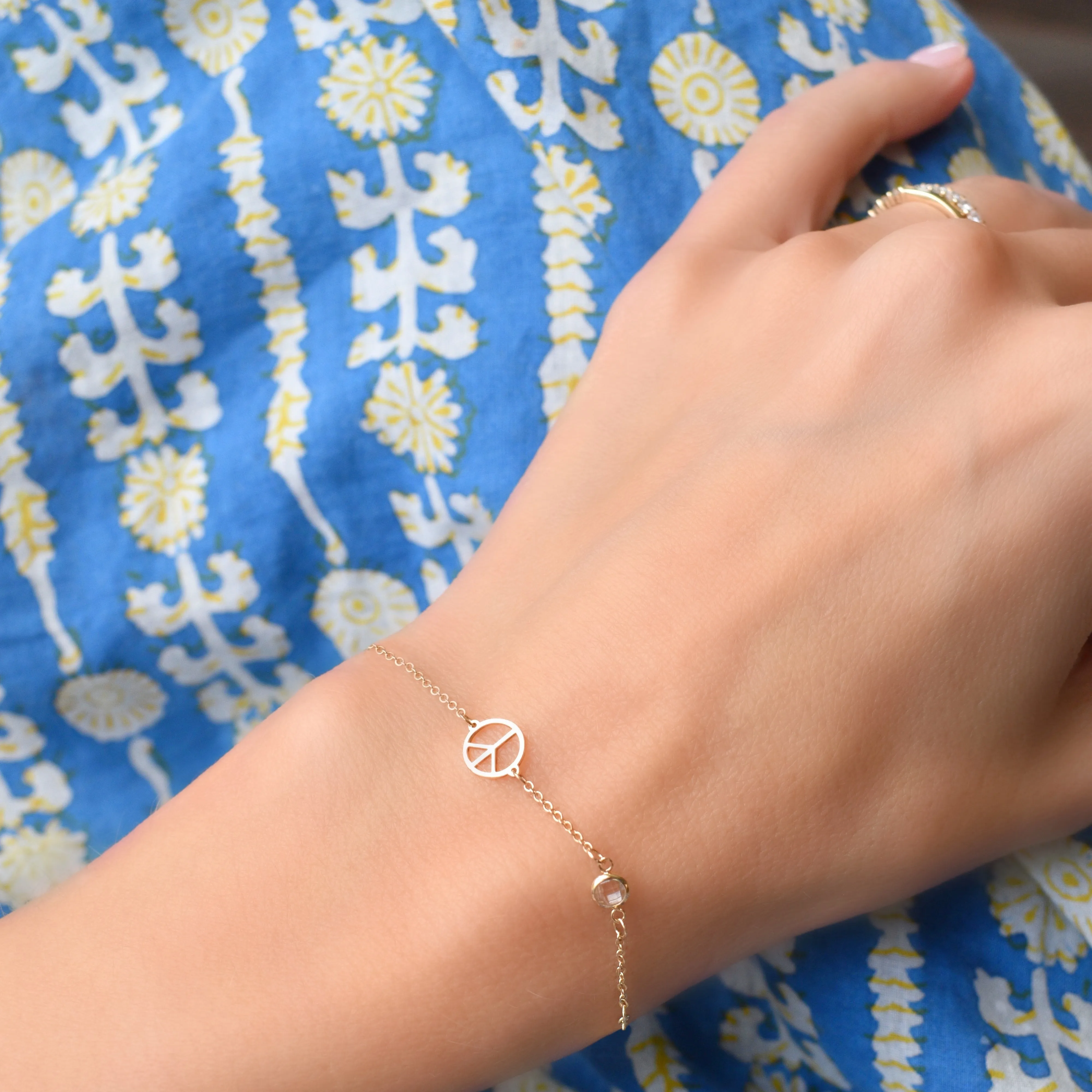 Peace Sign & 1 Birthstone Bracelet in 14k Gold sold by Haverhill product image thumbnail 2
