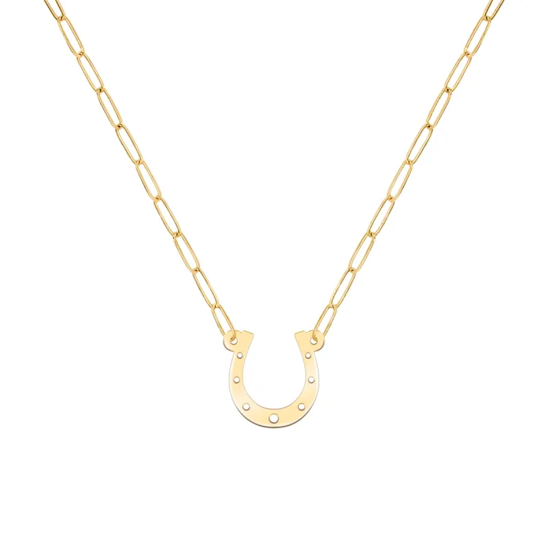 Large Flat Horseshoe Necklace with Adelaide Mini Chain in 14k Gold sold by Haverhill