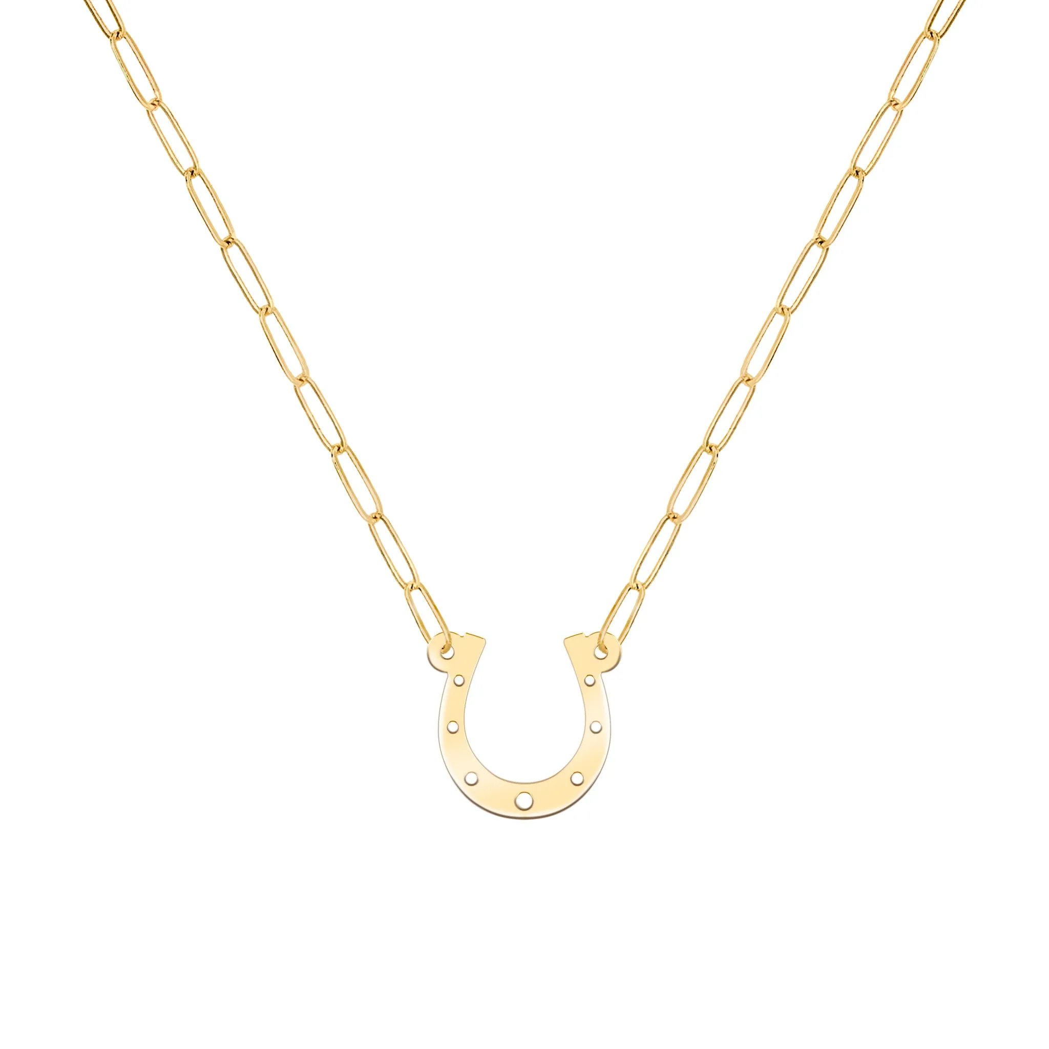 Large Flat Horseshoe Necklace with Adelaide Mini Chain in 14k Gold sold by Haverhill
