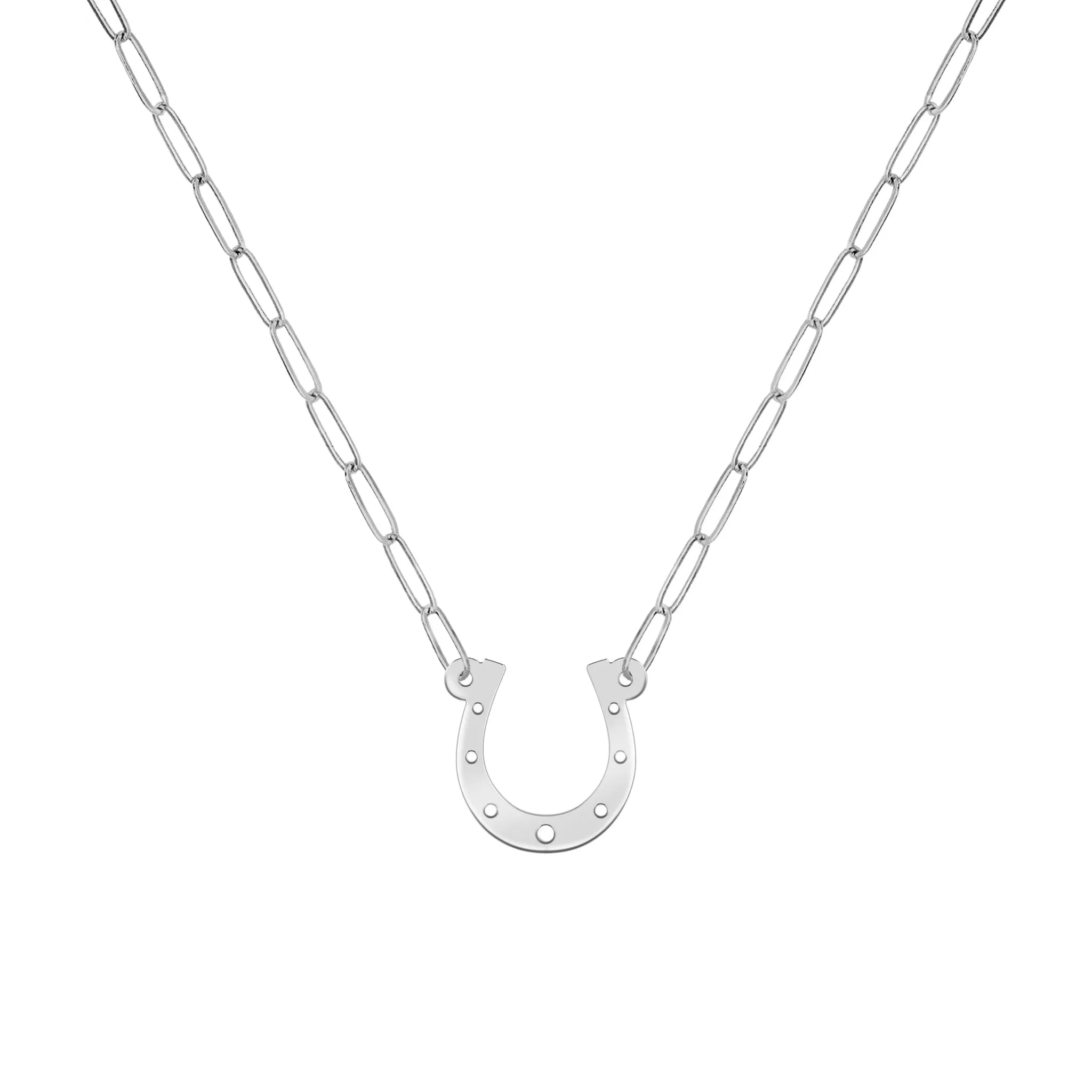 Large Flat Horseshoe Necklace with Adelaide Mini Chain in 14k Gold sold by Haverhill product image thumbnail 5