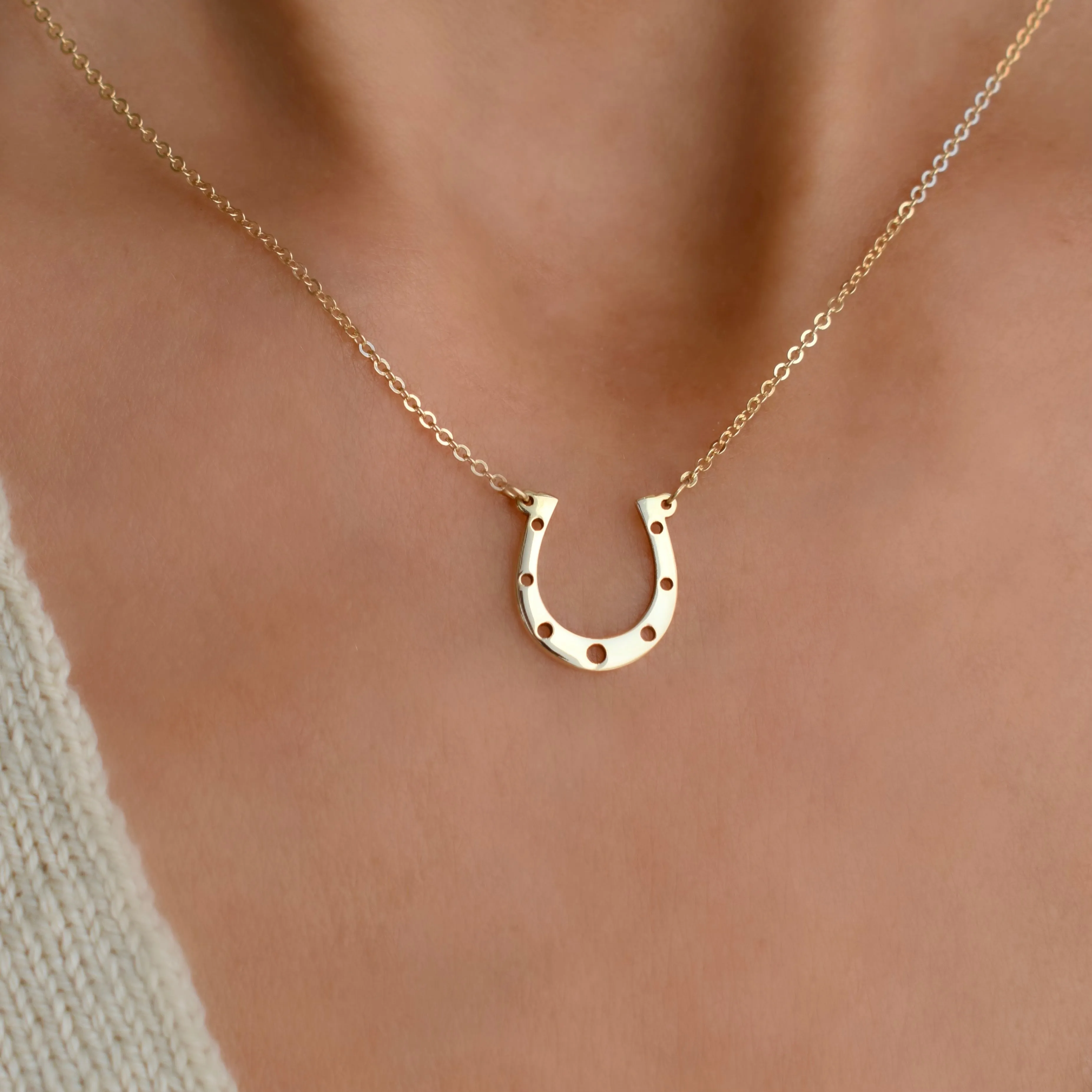 Large Flat Horseshoe Necklace in 14k Gold sold by Haverhill product image thumbnail 3