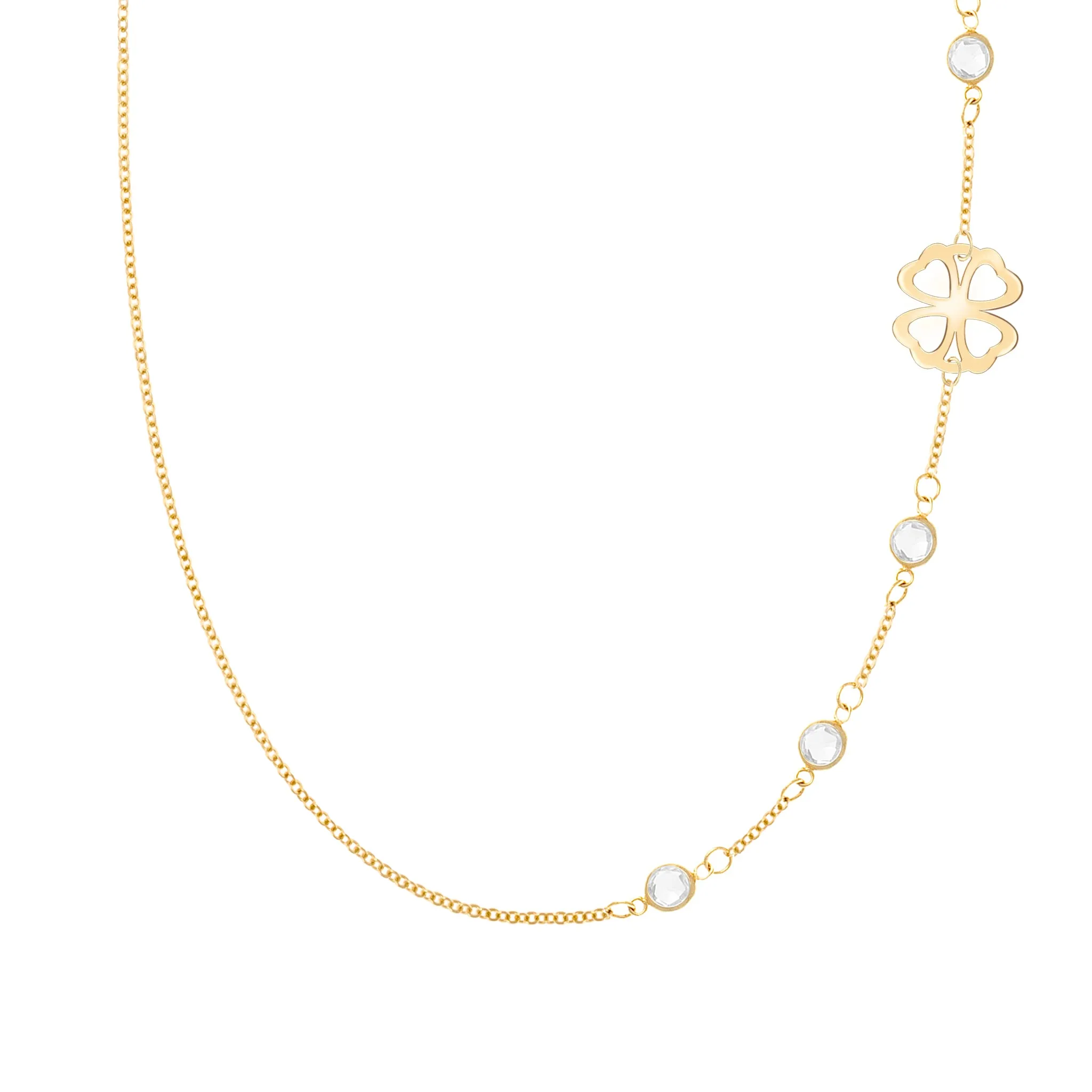 Clover & Petite 4 Birthstone Necklace in 14k Gold sold by Haverhill