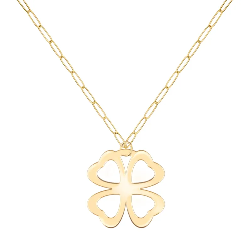 Large Flat Clover Pendant with Adelaide Mini Chain in 14k Gold sold by Haverhill