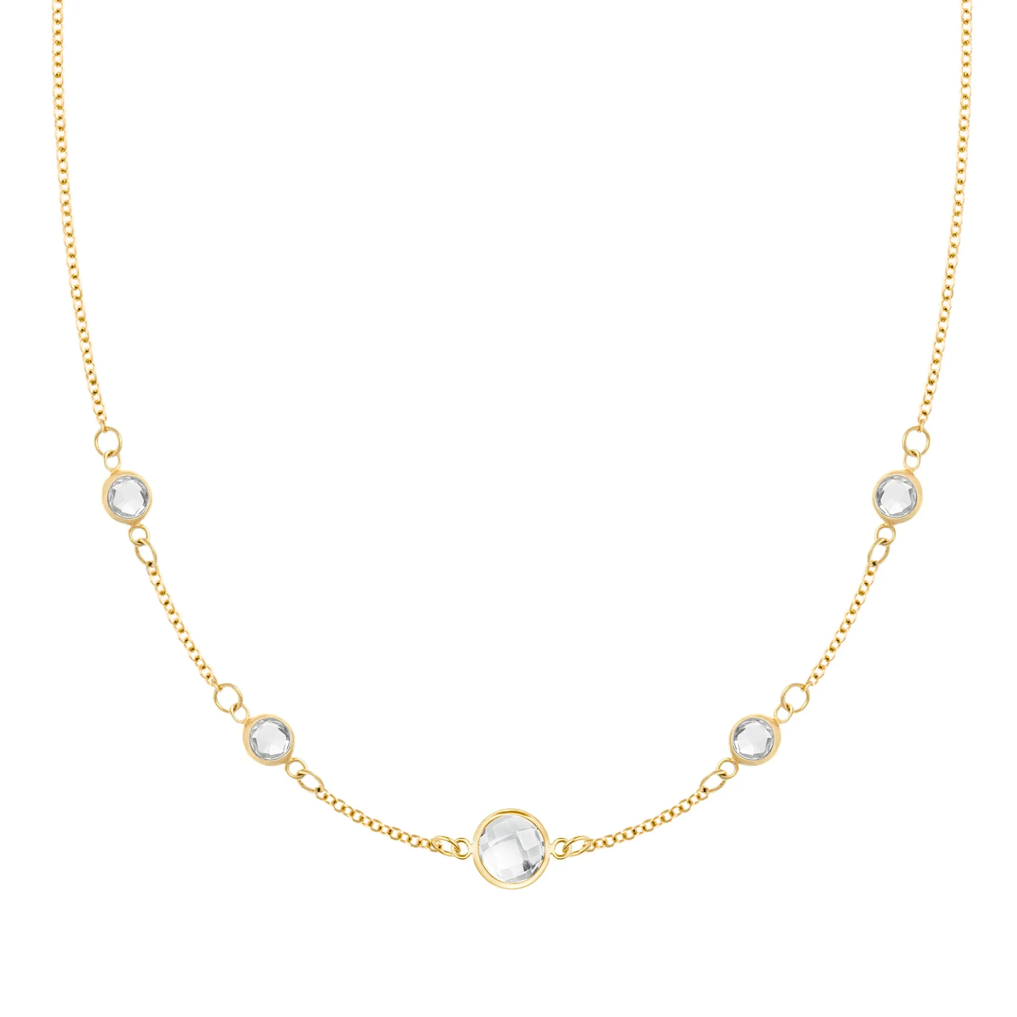 1 Grand & 4 Petite White Topaz Necklace in 14k Gold (April) sold by Haverhill
